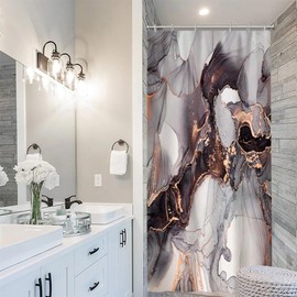 Uiiooazy Shower Curtain Marble-Look, Shower Curtain Abstract Black Gold Marbled Art Shower Curtains Anti-Mould Waterproof Polyester Fabric Washable Bathroom Curtain with Hooks for Bathtub 90 x 180 cm