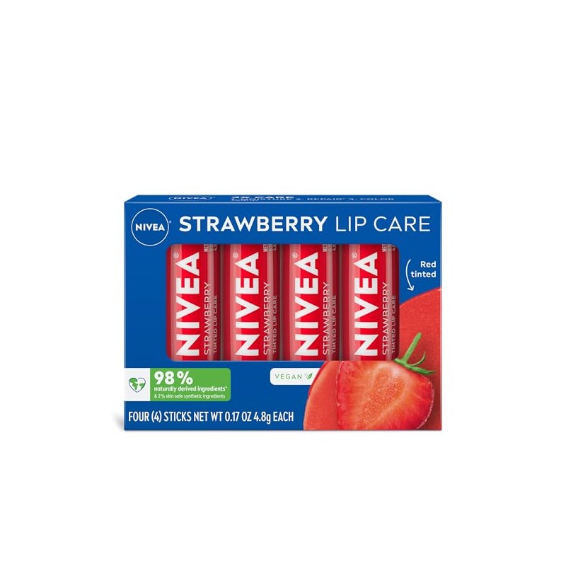 NIVEA Strawberry Lip Care - Tinted Lip Balm for Beautiful,