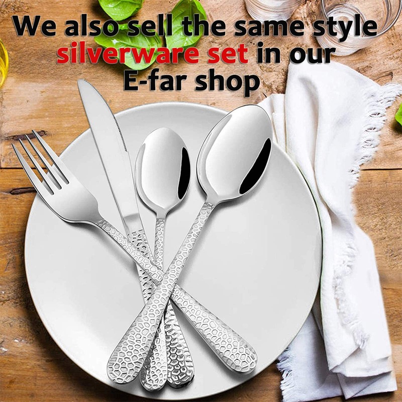 Hammered Salad Forks Set of 6, E-far Stainless Steel Appetizer