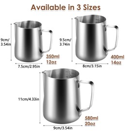Anpro Milk Jug, Milk Pitcher 350 ml, 12 fl.oz. Stainless Steel Milk Jug, Milk Frothing for Cappuccino and Latte, Silver (9 × 7.5 cm)