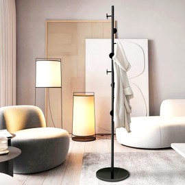 Aolohomy Coat Tree Freestanding, Metal Coat Rack Tree with 8 Hooks, Free Standing Hanger for Hats Scarves Purses Umbrellas, Coat Stands with Stable Base for Entryway Bedroom, Black