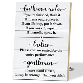 Bathroom Rules Signs for Home Wall Sign for Toilet Decor Wood Desk Decoration for Funny Bathroom Art Toliet Shelves Decor Wall Art for Modern Home Office Bath Room Restroom - F482
