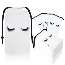 Rohuis 50 Pieces Eyelash Aftercare Bags - Lash Bags for Clients, Cosmetic Shampoo Sample Bags for Small Business, Eyelash Makeup Bag with Drawstring for Girls Women (White,5 x 7 Inches)