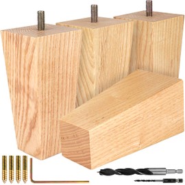 Premium Square Furniture Legs - Furniture Feet for Couch, Chair, Sofa, Dresser, Bed, Cabinet, Ottoman - Easy to Install Wood Legs With Installation Hardware and Instructions- Set of 4, 5 Inches