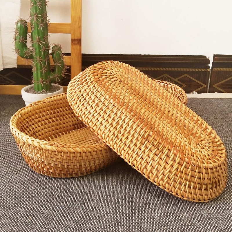 i-lan Large Size Handmand Oval Bread Serving Basket, Natural Rattan
