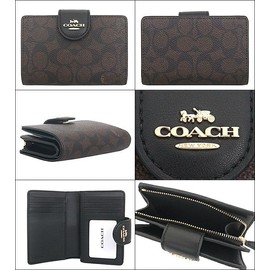 [My Organyee] Women's Wallet Mail Order L-Shaped Shoulder Bifold Wallet Medium Corner Zip Wallet Signature Canvas Outlet, Walnut × Black