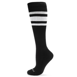 MeMoi Unisex Striped Athletic Cushion Sole Knee High Cotton Blend 15-20mmHg Graduated Compression Socks Black 9-11