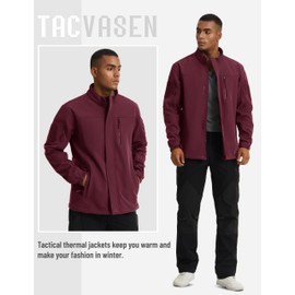 TACVASEN Winter Jacket for Men Lightweight Softshell Tactical Warm Fleece Lind Windbreakers for Hunting Training Red, XL