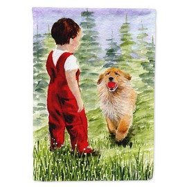 Caroline's Treasures SS8545GF Little Boy with his Golden Retriever Flag Garden Size, Small, Multicolor