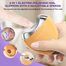 2 in 1 Electric Polishing Automatic Nail Clippers with Purple Light,2024 New Electric Toe Nail Clippers for Adults Seniors Safe and Convenient Nail Trimmer with 3 Adjustable Speeds (Orange)