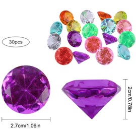 30Pcs 25mm Big Size Diamond Gemstones for Boys and Girls, Acrylic Diamond Gems Jewels, Jewels Treasure, Treasure Chest Hunt Toy Children Gemstones Crystals for Pirate Treasure Hunt Diving Teaching