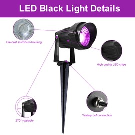 2 Pack Black Light 12W IP66 UV Purple Led Lights with US Plug Blacklight for Stage Lighting Glow Party Room Fluorescent