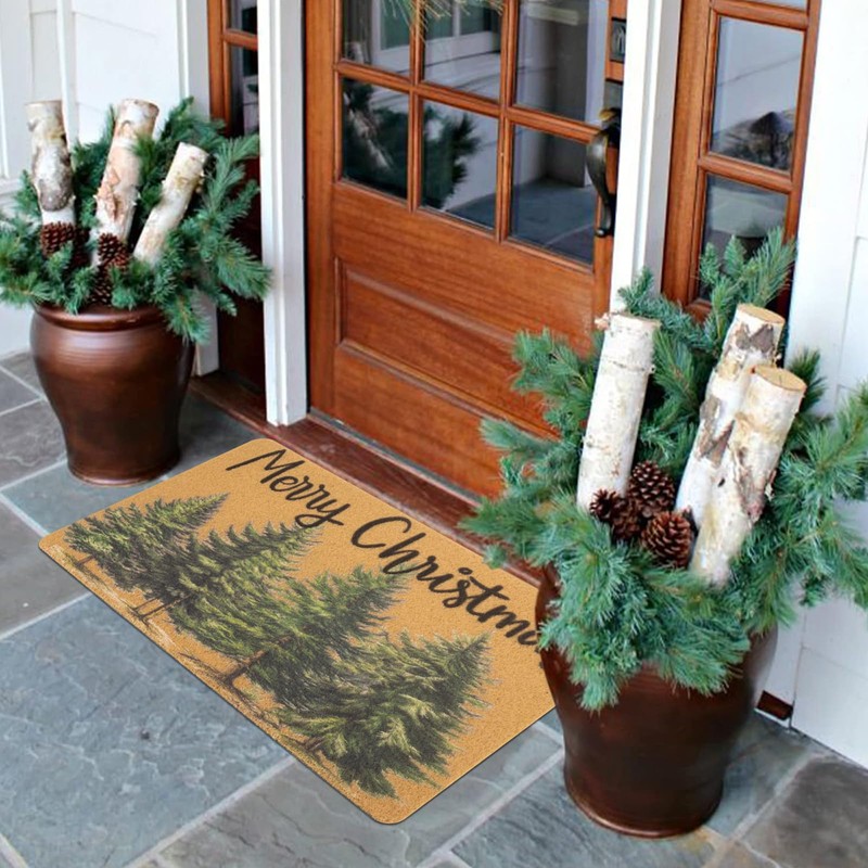 XuoAz Christmas-Winter-Welcome-Doormat for Indoor Outdoor Entrance Xmas Pine-Trees Door Mat