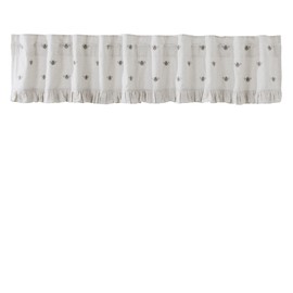 VHC Brands Embroidered Bee, Farmhouse Window Valance Curtain, Ruffled, Creme Yellow Grey, 16x90