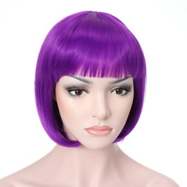 Onedor 10" Short Straight Hair Flapper Cosplay Costume Bob Wig (T2411 - Purple)