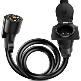 Nilight - 50050R 7-Way Trailer Plug Socket Extension Cable 3FT Long 10-14 AWG Double-Prong Copper Terminals/Wires for 7-Blade Trailer Wiring Connector Cord, 2 Years Warranty