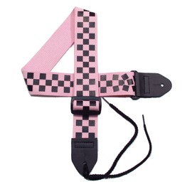 Girls Guitar Strap 2" Cotton Strap with Black Checkerboard on Hot Pink Strap