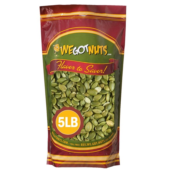 We Got Nuts Pumpkin Seeds Healthy Snacks 5Lbs Bag | Raw Pepitas No Preservatives Added, Non-GMO, NO PPO, 100% Natural With No Shell | For Baking, Salad Toppings, Cereal, Roasting | Low Calorie Nuts,