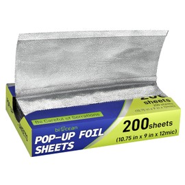 Biocean 200 Pre-Cut Aluminum Foil Sheets, 9" x 10.75" Pop-Up Foil Sheets for Restaurant Use, Disposable Food Wrapping for Burritos, Hot Dogs, and Sandwiches