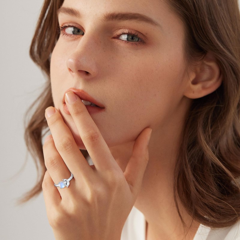ETERMBOL Celestial Sun and Moon Ring Moonstone Ring for Women