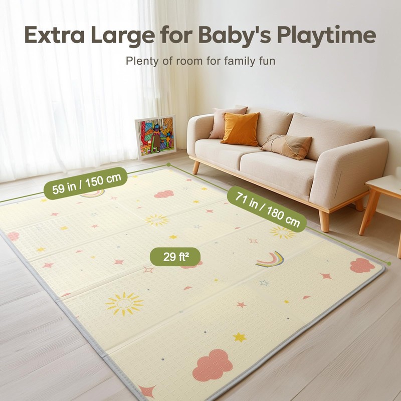 Extra Large Foldable Play Mat, Reversible Baby Play Mat with