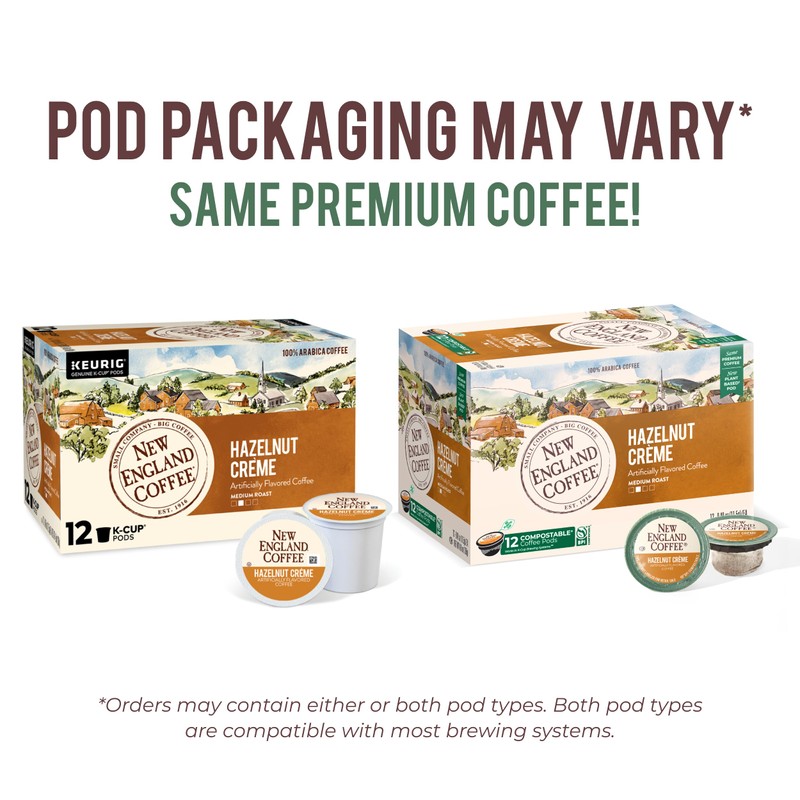 New England Coffee Hazelnut Crème Medium Roast Single Serve Pods,