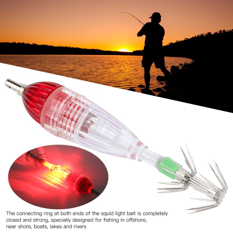 Luminous Squid Jig Hooks Red Light Colour LED Fishing Lure