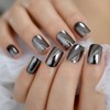 Chrome Black Press on Nails Short Square Fake nails Metallic