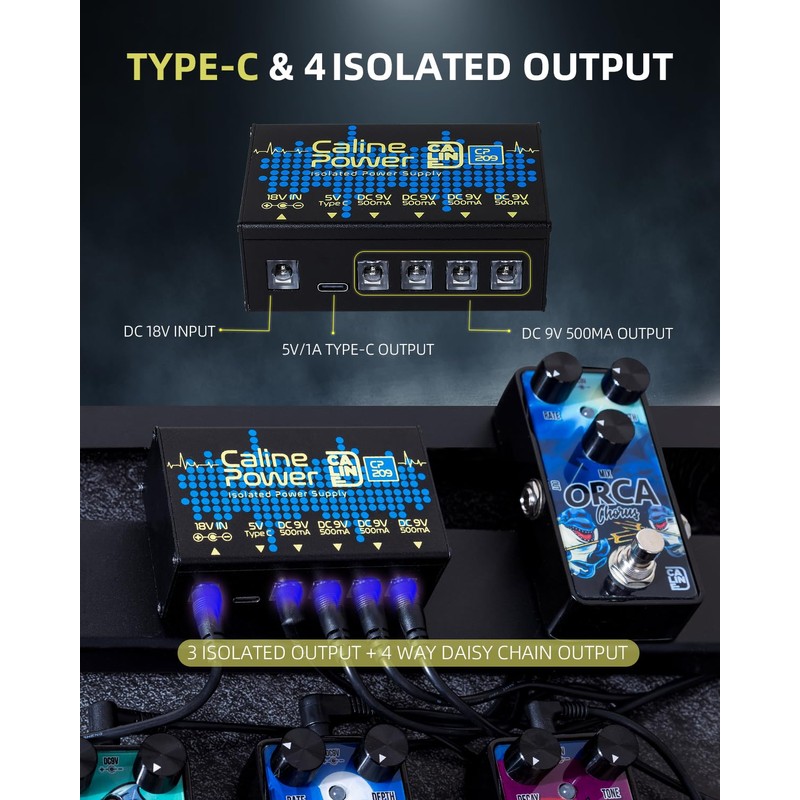 Caline Guitar Pedal Power Supply,9V 500ma Pedal Board Power Supply,