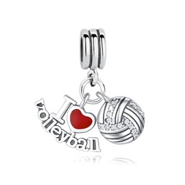 LaBenie Dangle I Love Volleyball and Clear Crystal Volleyball Charm Bead