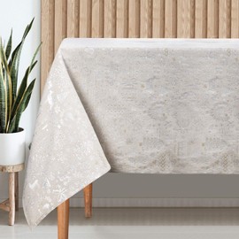 VISTE TU HOGAR Tablecloth with gold thread, 140 x 200 cm, specially designed for home decoration with Christmas pattern, ideal for Christmas or other special dates, grey colour.