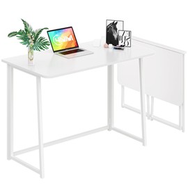 4NM 39.4" Small Folding Desk, Simple Assembly Computer Desk Home Office Desk Study Writing Table for Small Space Offices - All White