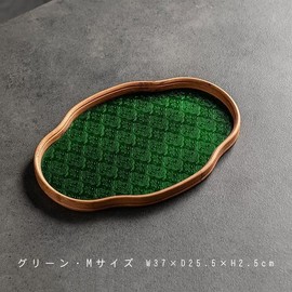 IwaiLoft "Chinoiserie Retro" Flora Glass Tray, Glass Pantry, Cloud-shaped, Flower Pattern, 11.4 inches (29 cm), 13.4 inches (35 cm), Transparent Plate, Glass Plate, Wood, Cafe Tray, Cafe Plate,