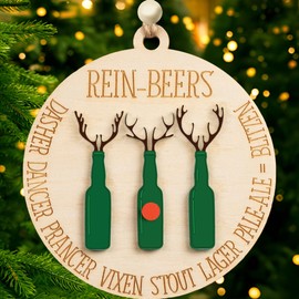 Rein-Beers Christmas Ornament, Funny Wooden Ornament, Cowokers White Elephant Gift, Ornament for Men Friends, Funny Idea, Round Ornament, Funny Beer Christmas Ornament 2024