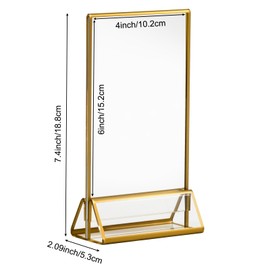 CECOLIC 6 Pack Acrylic Sign Holders with Golden Rims, Double Sided Menu Stands, Transparent Picture Frames for Restaurant Menu Signs, Table Numbers for Weddings - 4 x 6 Inches