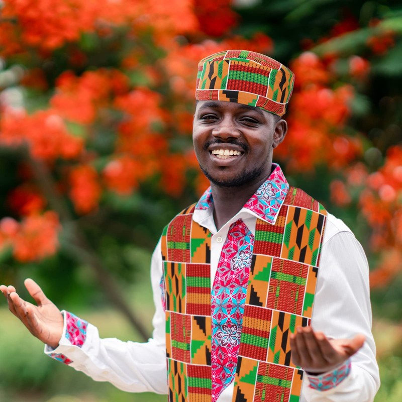Jiuguva 2 Pcs African Kente Pattern Kufi Hat Kente Kufi