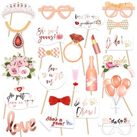 Rumyve 23 Pcs Rose Gold Wedding Engagement Bachelorette Party Photobooth Props
