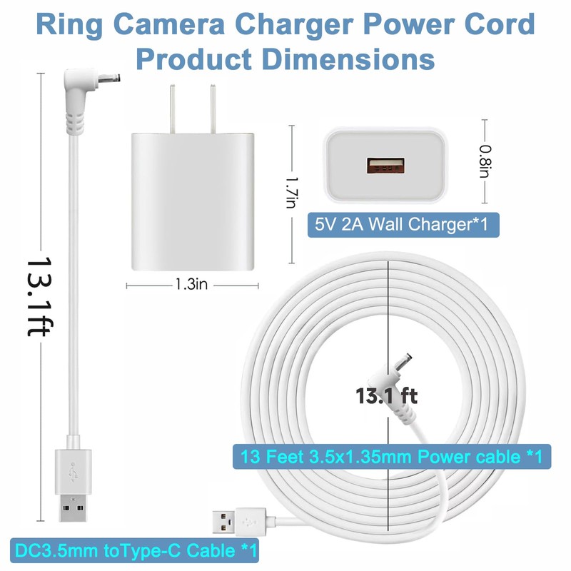 2-Pack Ring Stick up Camera Power Cord Compatible with Ring