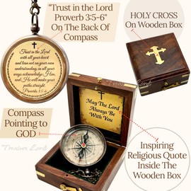 Compass Trust in Lord Religious Brass Compass Gift with Bible Proverb Engraved Christian Inspirational Gift for Men, Faith-Based Graduation, Birthday, Gift for Son, Holy Gift | 11