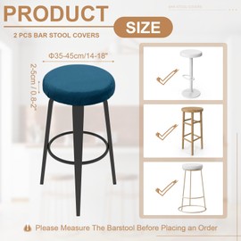 sourcing map 2 Pcs Velvet Bar Stool Covers, 14-18 Inch Round Bar Stool Cushions with Elastic Band Stretch Chair Seat Cover Washable Slipcovers for Round Stool Chair, Blue