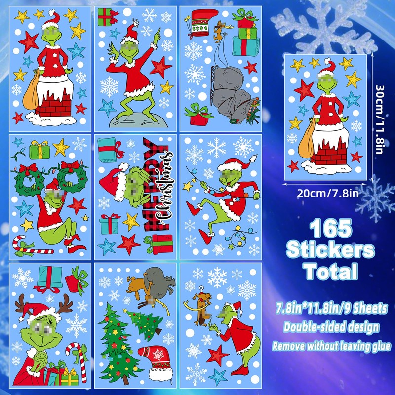 165 PCS Christmas Window Clings for Glass - Double-Sided Static