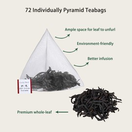 GTGLOTRA Premium Pure Black Tea Bag, 72 Pyramid Teabags, 100% Natural Tea Taste, Whole Leaf Tea Sampler, Easy Brew, Suitable for Gift, Office Reception, Family Party - 72 Sachets (12 Pack)
