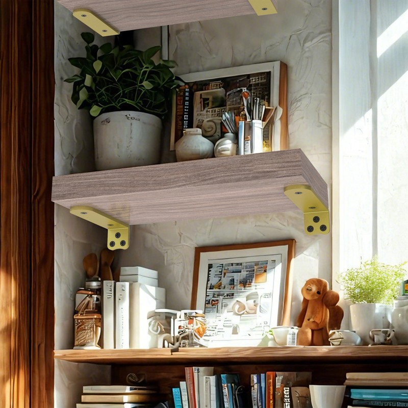 Neevolve Floating Shelf Bracket, 10 Inch 6PACK Gold Heavy Duty