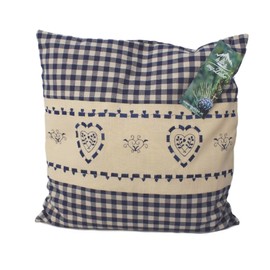 Pine Cushion Blue Checked with Heart Embroidery Filled with Pine Flakes Made from 100% Alpine Pine Wood in Extra Ticking Size 40 x 40 cm