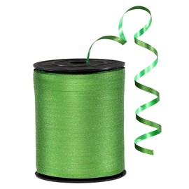 Green Glitter Curling Ribbon for Crafts 500 Yards of Gift Wrapping Balloons Hair and Florist Iridescent Crimped and Thin Ribbon, 3/16" Gift Ribbon for Baby Shower, Christmas(1 Roll)
