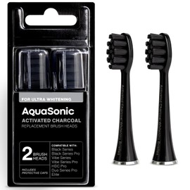 AquaSonic Genuine 2-Pack Activated Charcoal Brush Heads - Ultra Whitening Brush Heads - 2X Whitening & Stain Remover - for Black Series & Pro, Vibe Series, Duo Pro Series (Black)