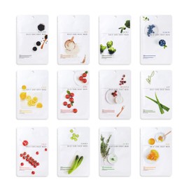 [Pack of 12] Eunyul Daily Care Face Cloth Masks, 12 Types, 22 ml x 12 Pieces, Korean Skin Care, Hypoallergenic Tencel Leaf & Natural Ingredients