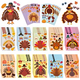 120 Sheets Turkey Sticker Thanksgiving Crafts Stickers for Kids Make Your Own Turkey Sticker Make a Turkey Face Decals, Thanksgiving Game Activities for Kids Toddlers, Thanksgiving Party Favors
