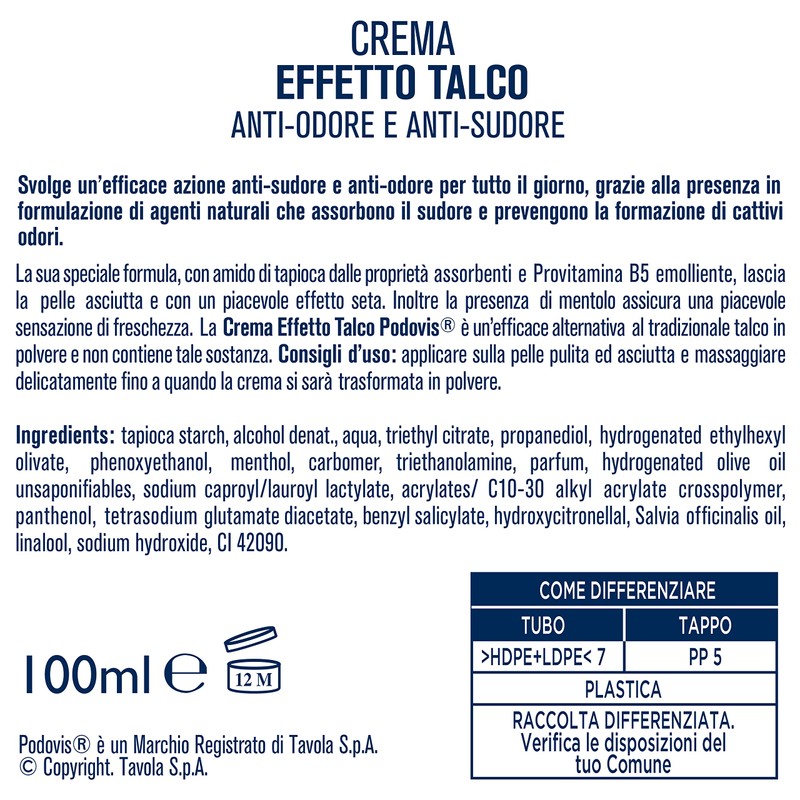 podovis, Cream Moisturising Effect Talc, Absorbs Sweat and prevents the
