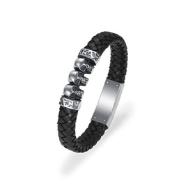 Cremation Jewelry Skull Urn Bracelet for Ashes for Men Women Keepsake Memorial Cuff Bangle Braided Leather Wristband Cremation Bracelet